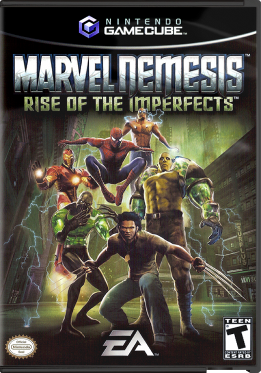 Marvel Nemesis: Rise of the Imperfects GameCube game cover with superhero characters.