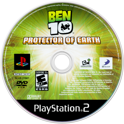Ben 10: Protector of Earth for PlayStation 2 (PS2) featuring an action beat em up adventure where you transform into iconic aliens to fight enemies solve light puzzles and battle bosses; follow the animated series vibe with combo combat and co op friendly gameplay on PS2 disc