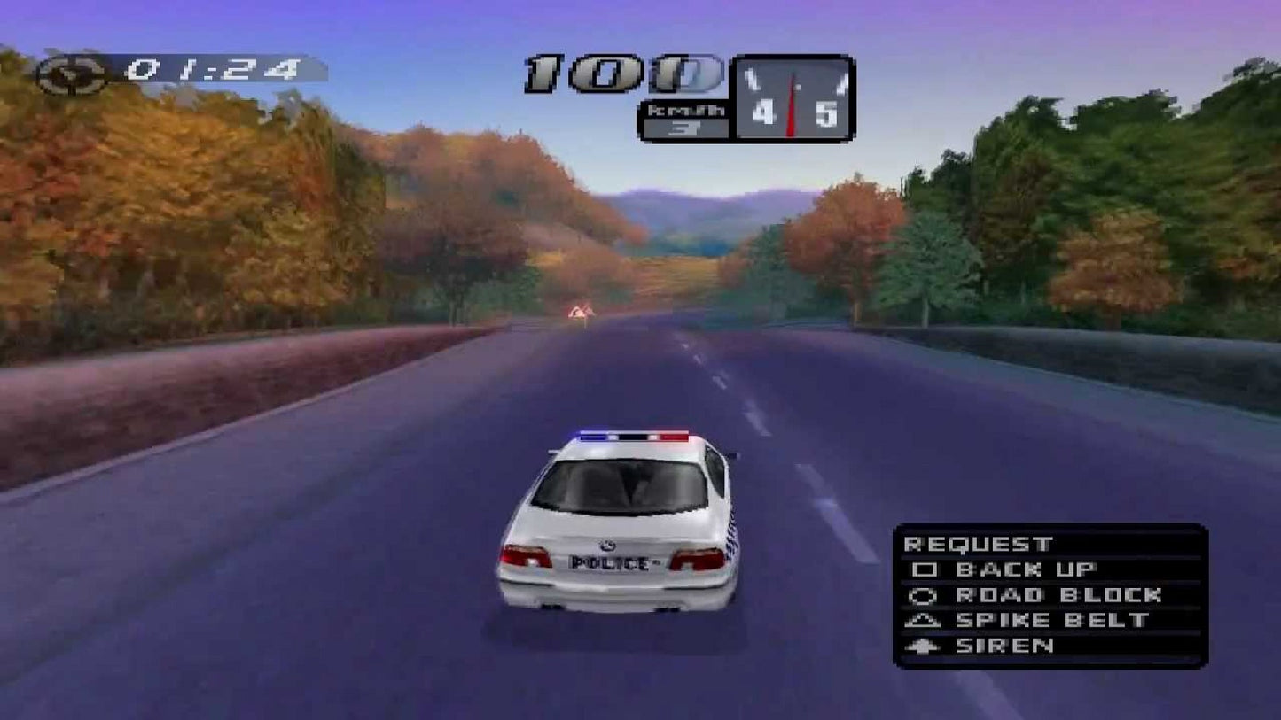 Need for Speed High Stakes game for the PlayStation featuring arcade style racing gameplay with exotic cars police pursuits career progression damage modeling and high risk betting mechanics across varied tracks and race modes gameplay