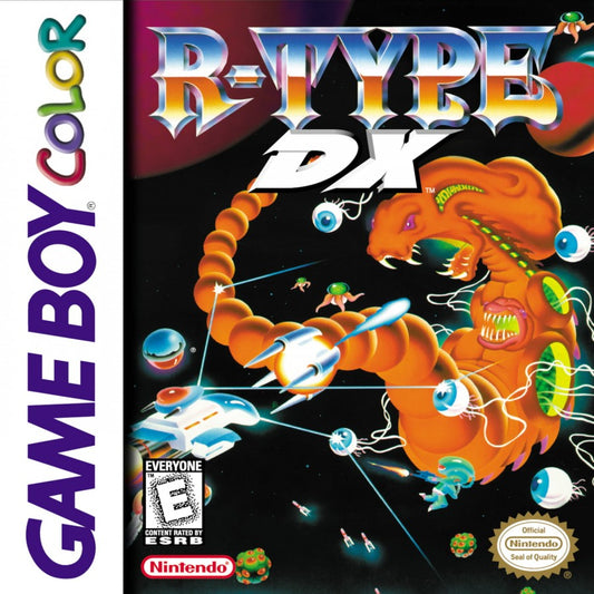 R-Type DX Nintendo Game Boy Color GBC for side scrolling shoot em up retro video game fans featuring intense space combat alien enemies powerful weapon upgrades fast paced arcade action challenging levels classic handheld gaming collectible gaming appeal front cover art