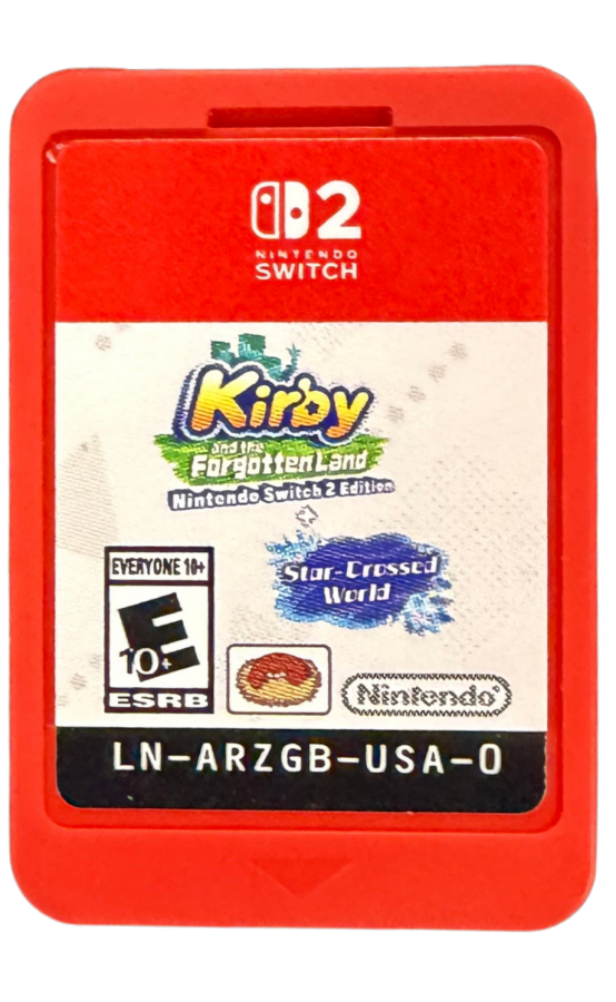 Kirby and the Forgotten Land Star Crossed World Nintendo Switch 2 inspired design featuring colorful 3D platform adventure aesthetic beloved pink hero exploration across vibrant post apocalyptic worlds imaginative abilities cooperative gameplay charming Nintendo action presentation cartridge