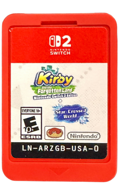 Kirby and the Forgotten Land Star Crossed World Nintendo Switch 2 inspired design featuring colorful 3D platform adventure aesthetic beloved pink hero exploration across vibrant post apocalyptic worlds imaginative abilities cooperative gameplay charming Nintendo action presentation cartridge