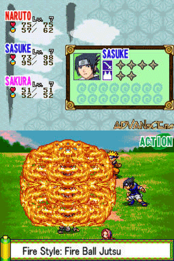Naruto: Path of the Ninja gameplay for Nintendo DS (DS) anime RPG adventure video game