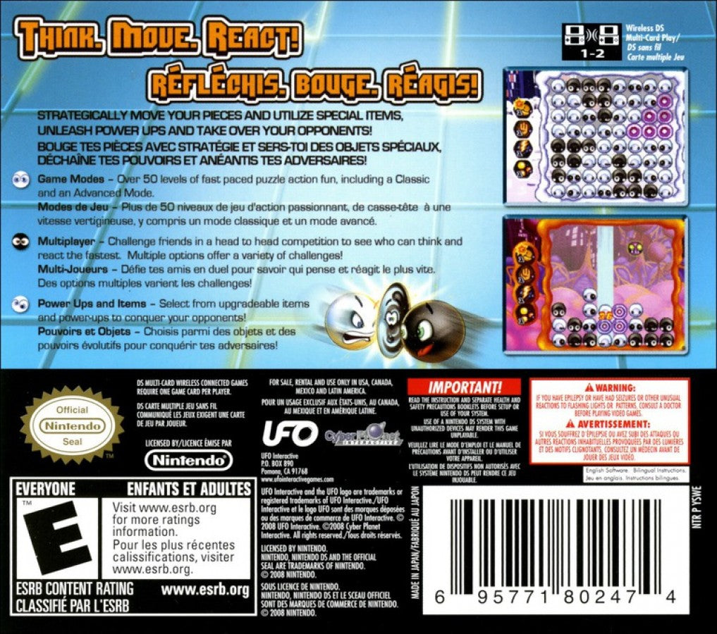 Reversal Challenge back of case for Nintendo DS (DS) board game strategy video game