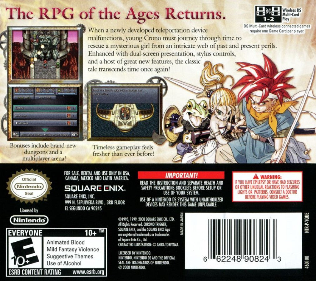 Chrono Trigger back of case for Nintendo DS (DS) classic JRPG adventure video game