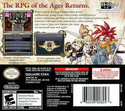 Chrono Trigger back of case for Nintendo DS (DS) classic JRPG adventure video game