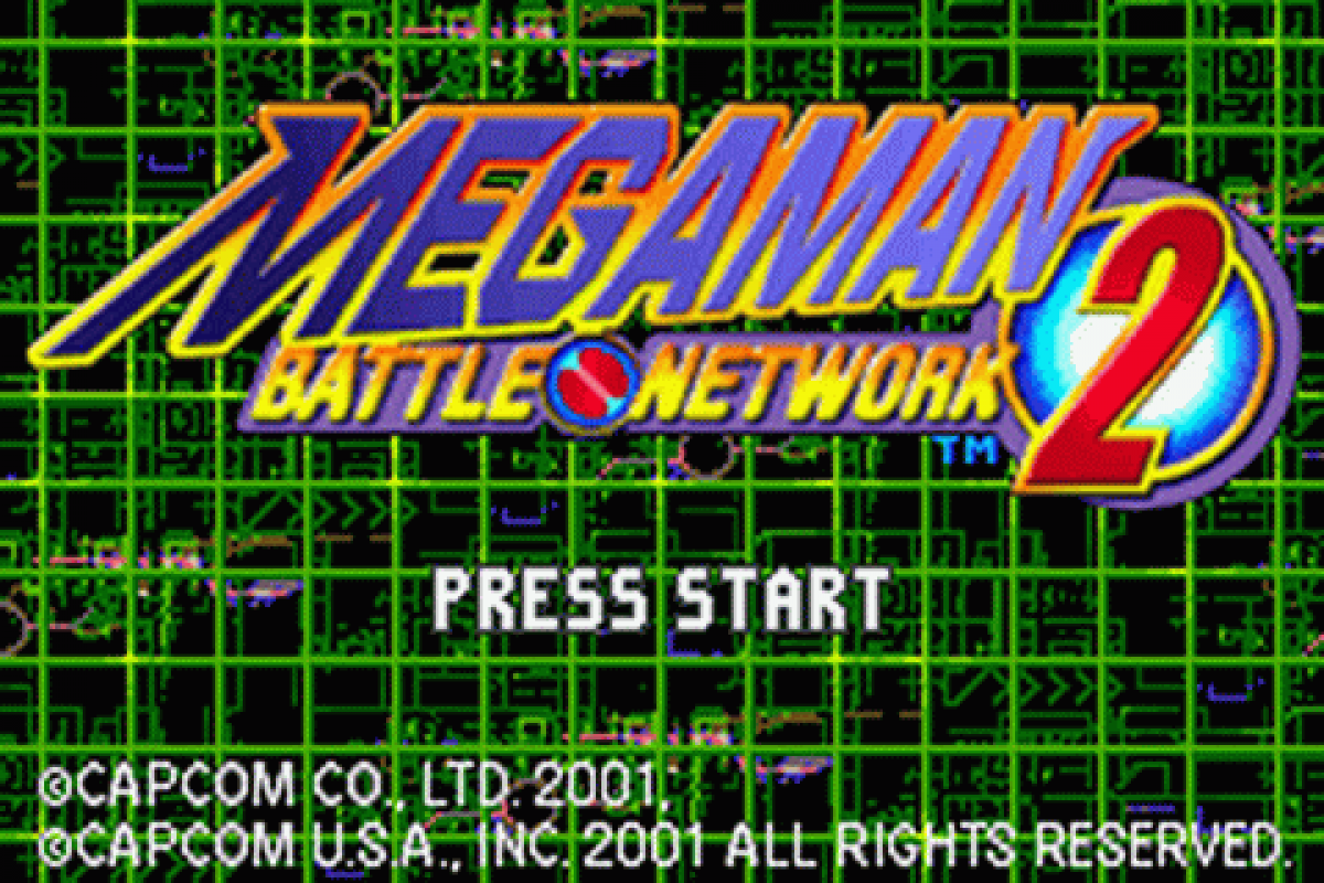Mega Man Battle Network 2 Game Boy Advance GBA video game, action RPG, tactical grid-based combat, classic Capcom handheld title screen