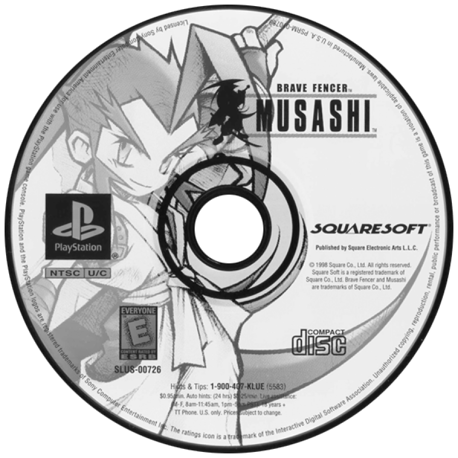 Brave Fencer Musashi disc for PlayStation 1 (PS1) video game