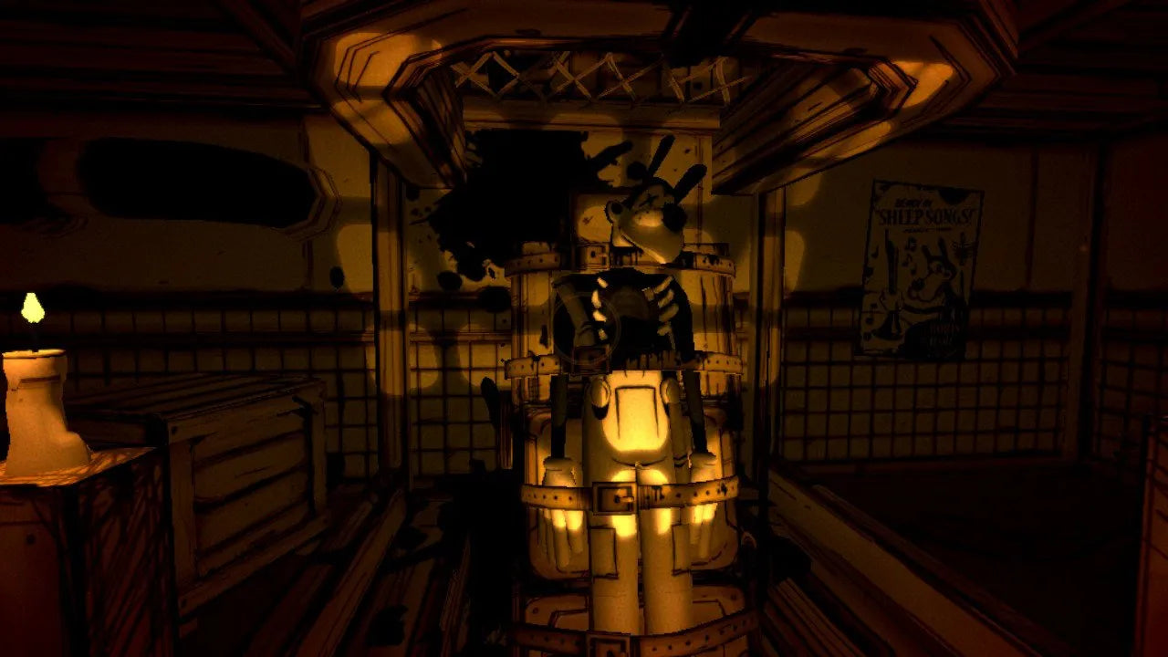 Bendy and the Ink Machine PlayStation 4 PS4 first-person horror puzzle video game Bendy cartoon characters ink world Joey Drew Studios atmospheric exploration puzzles stealth sequences gameplay