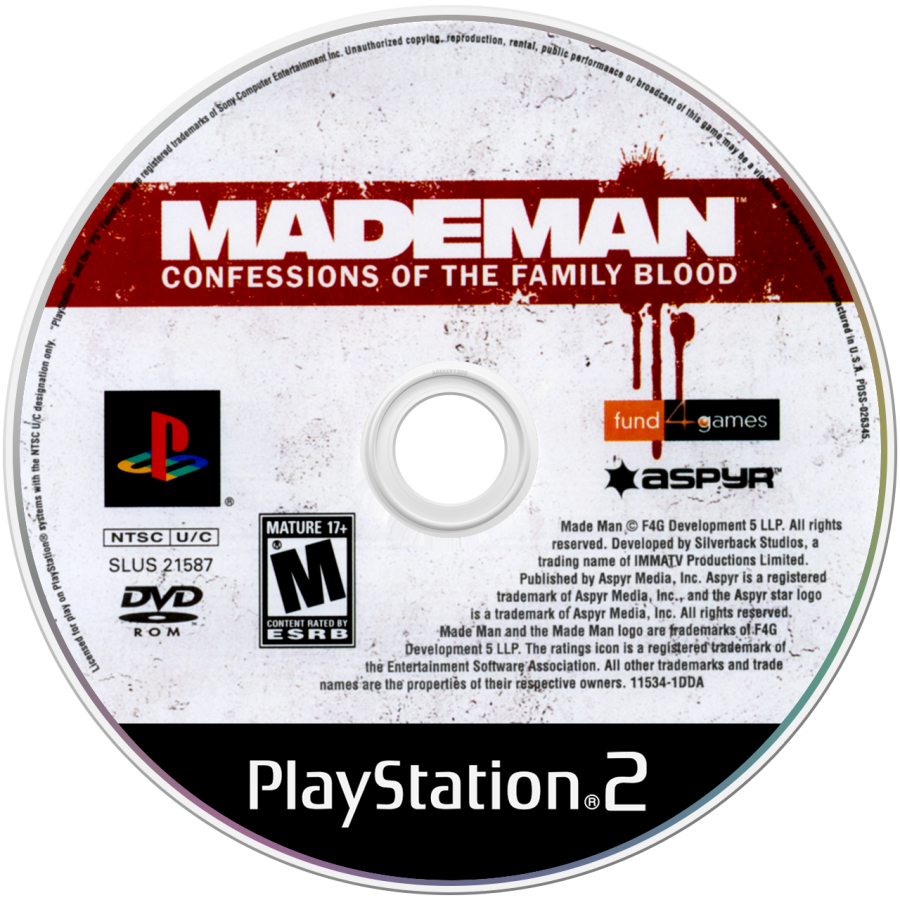 Made Man: Confessions of the Family Blood disc art for Playstation 2 (PS2) Video Game 