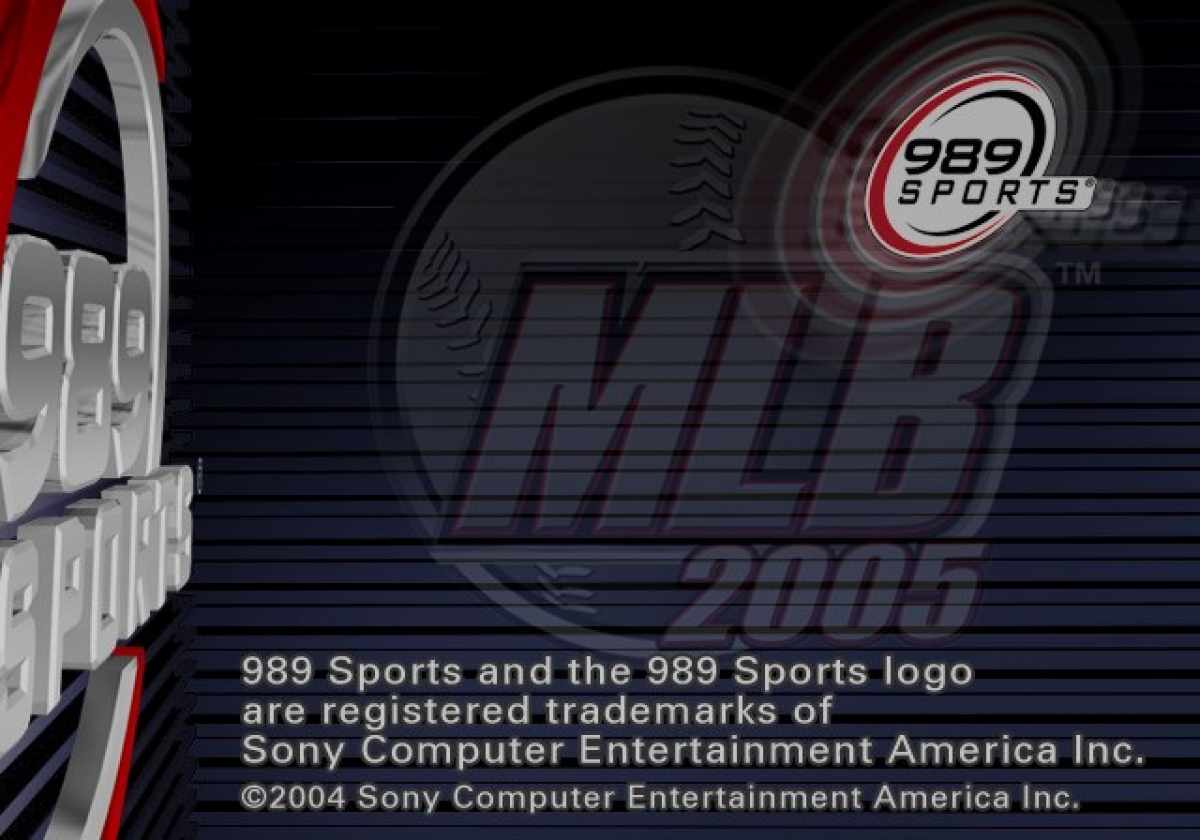 MLB 2005 title screen PlayStation 2 (PS2) featuring realistic baseball simulation with official teams, players, and immersive stadium gameplay.