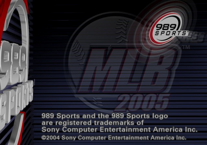 MLB 2005 title screen PlayStation 2 (PS2) featuring realistic baseball simulation with official teams, players, and immersive stadium gameplay.