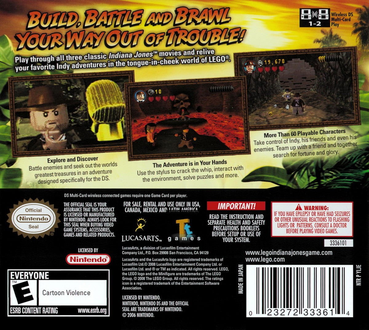 LEGO Indiana Jones: The Original Adventures for Nintendo DS with puzzle-solving action and classic movie-themed levels back cover