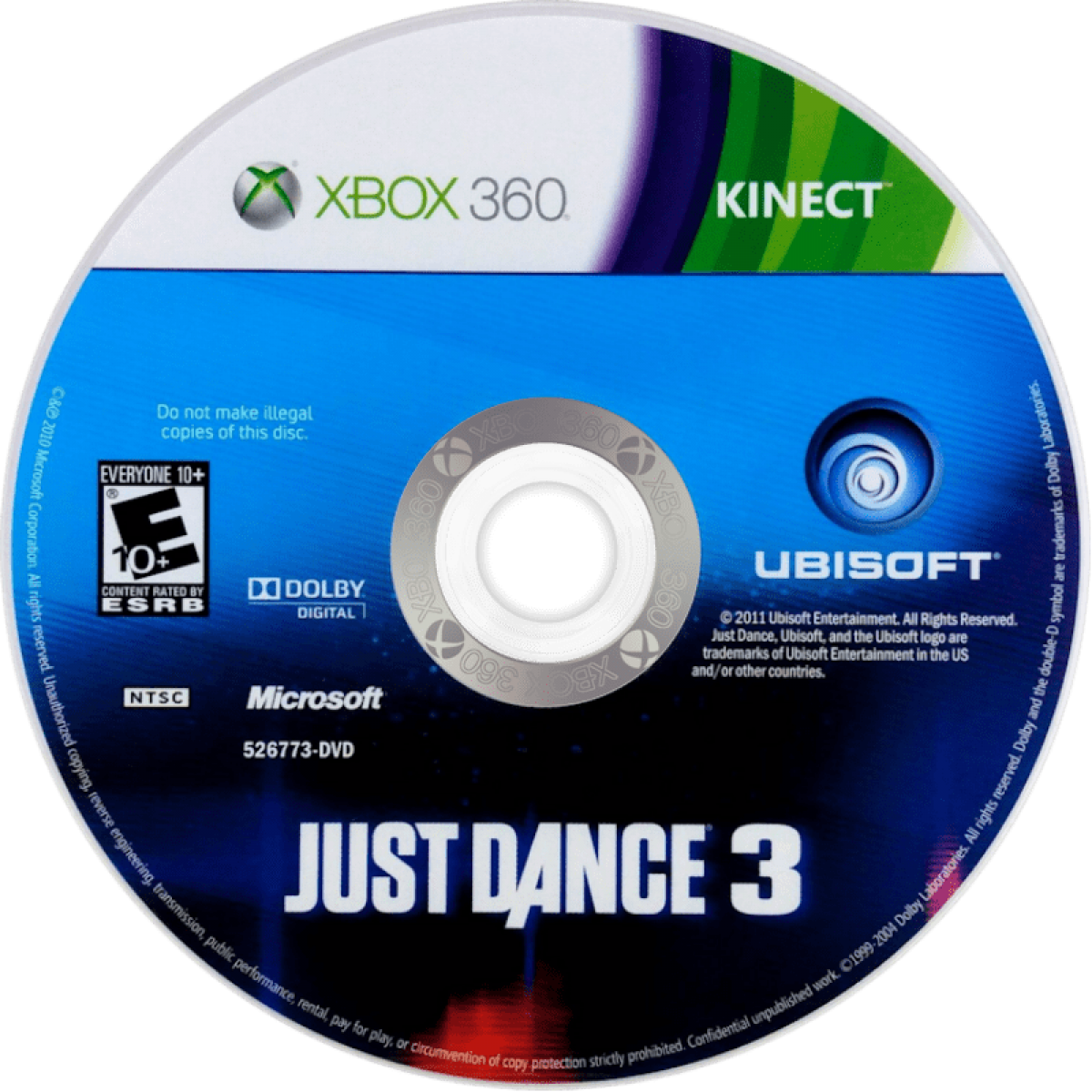 Just Dance 3 disc for Xbox 360 (X360) motion-controlled dance rhythm video game