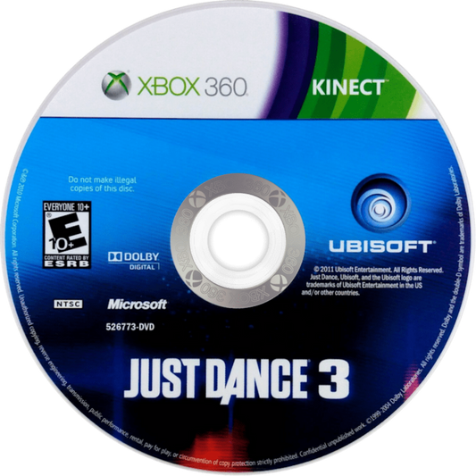 Just Dance 3 disc for Xbox 360 (X360) motion-controlled dance rhythm video game