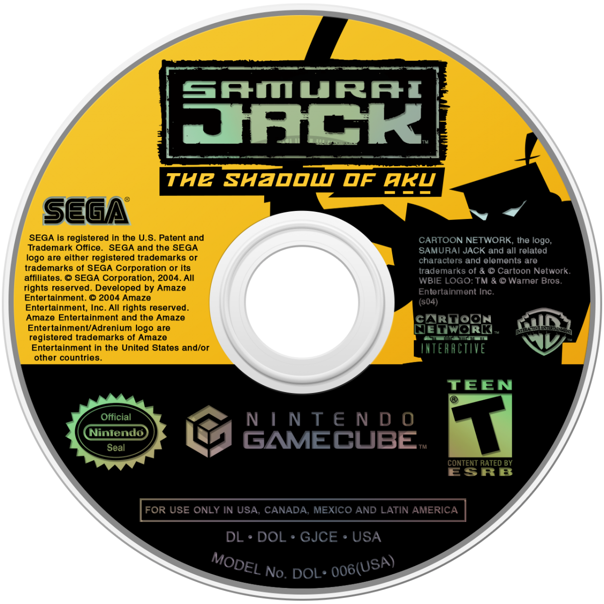 Samurai Jack The Shadow of Aku for GameCube featuring action adventure gameplay based on the animated series disc
