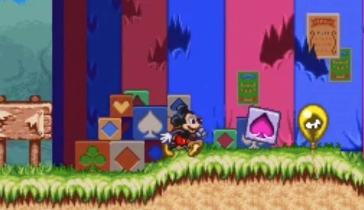 The Great Circus Mystery Starring Mickey and Minnie for Sega Genesis side scrolling platformer game featuring Mickey Mouse and Minnie Mouse circus themed levels cooperative gameplay classic Disney adventure gameplay