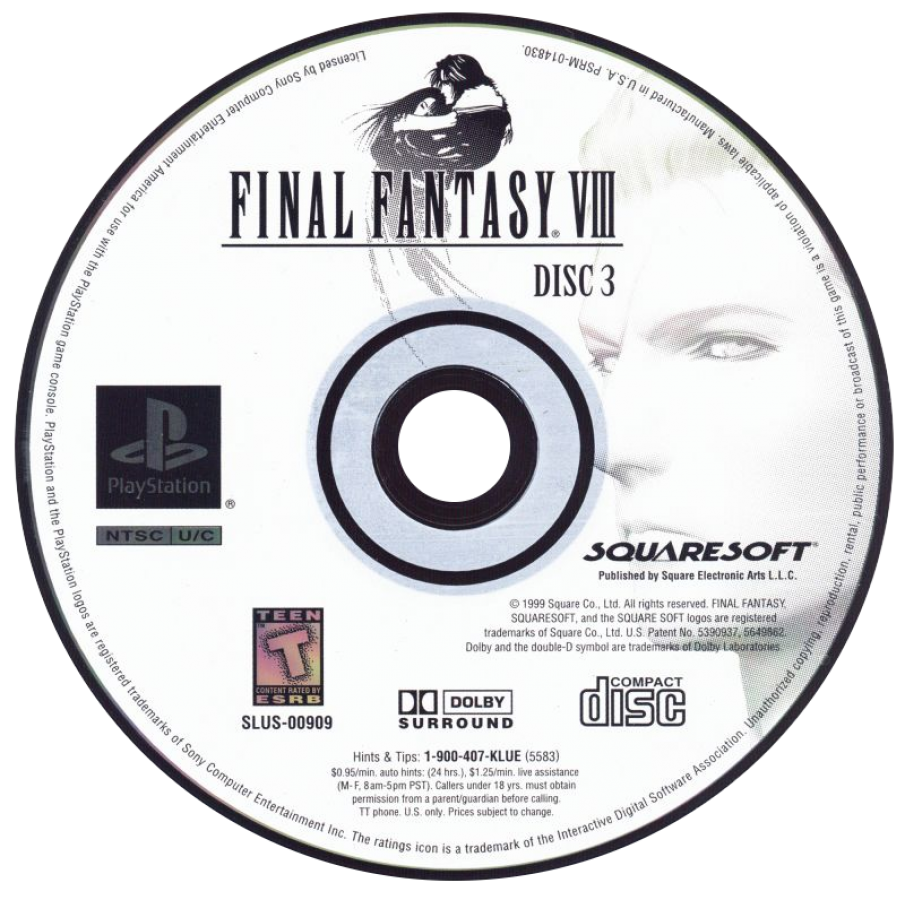 Final Fantasy VIII disc 3 for PlayStation 1 (PS1) retro JRPG video game