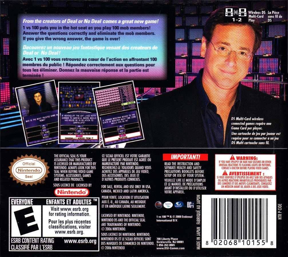 1 vs 100 back cover art for Nintendo DS (DS) video game