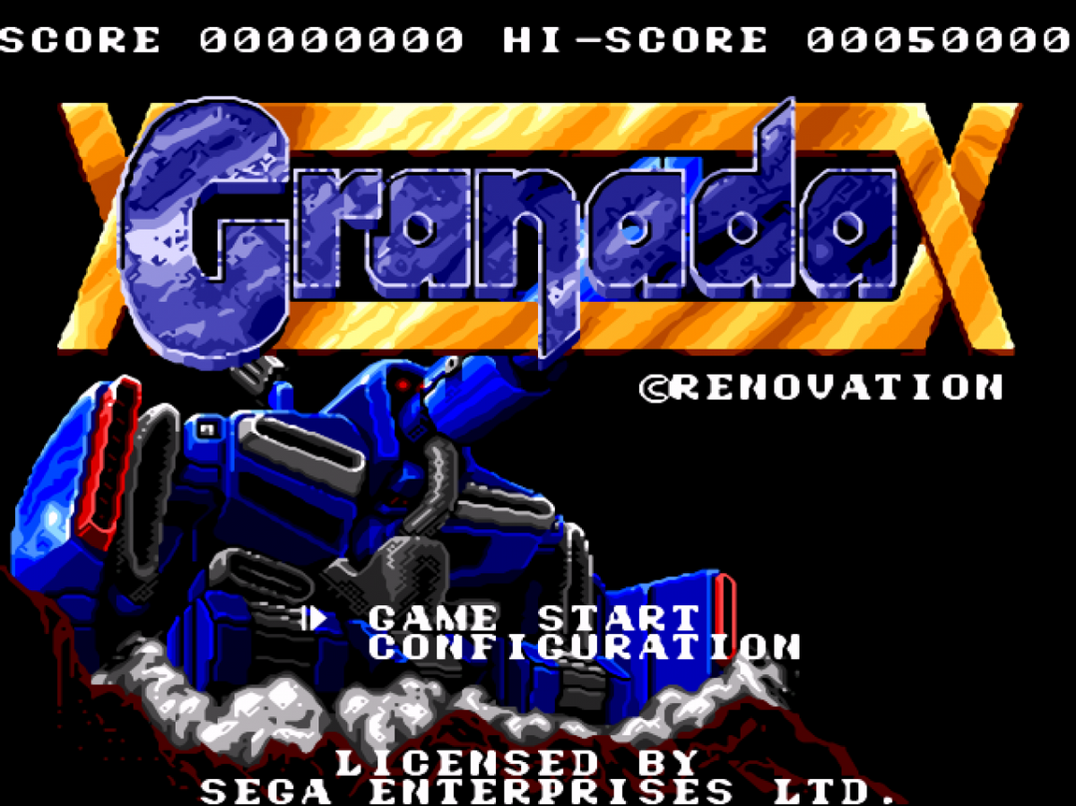 Granada Sega Genesis GEN video game featuring top down action shooter gameplay futuristic tank combat enemy battles weapon upgrades strategic movement challenging missions desert environments and classic 16 bit Sega gameplay retro video game collection collectible gaming appeal gameplay