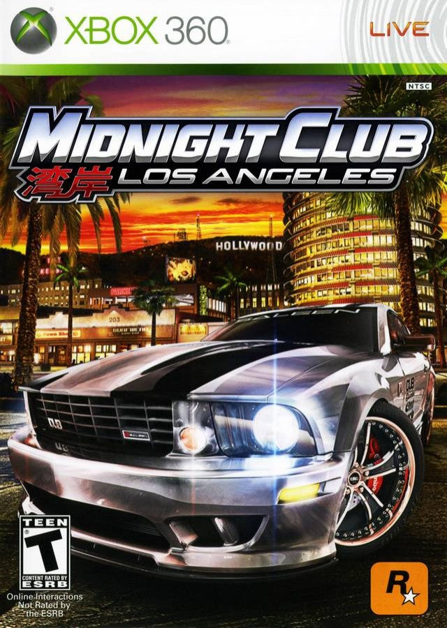 Midnight Club Los Angeles Xbox 360 street racing game open world driving Rockstar Games urban racing customizable cars motorcycles high speed arcade racing city streets multiplayer racing Xbox 360 software video game title front cover 