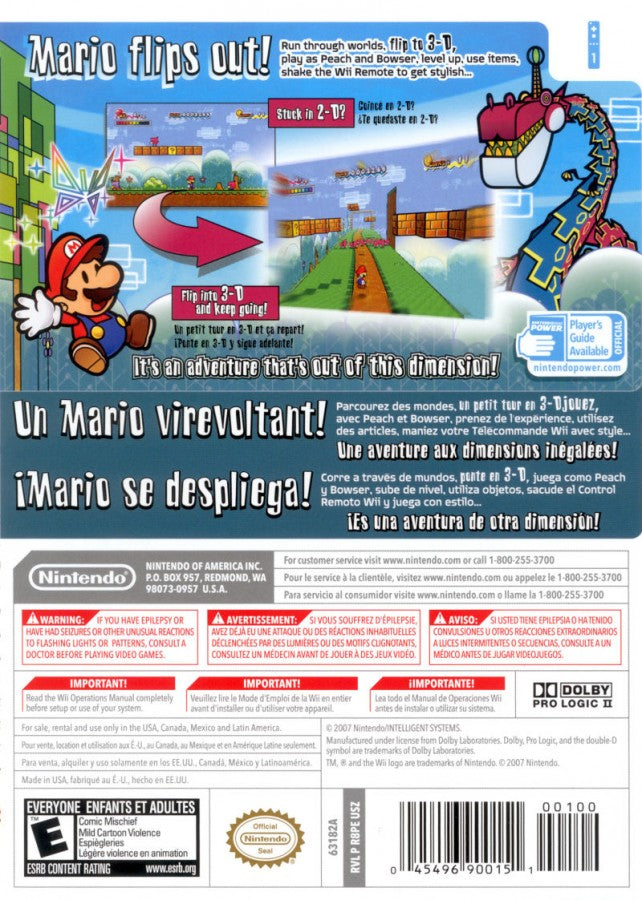 Super Paper Mario [Nintendo Selects] – Nintendo Wii (Wii) action-adventure platformer role-playing video game back of case