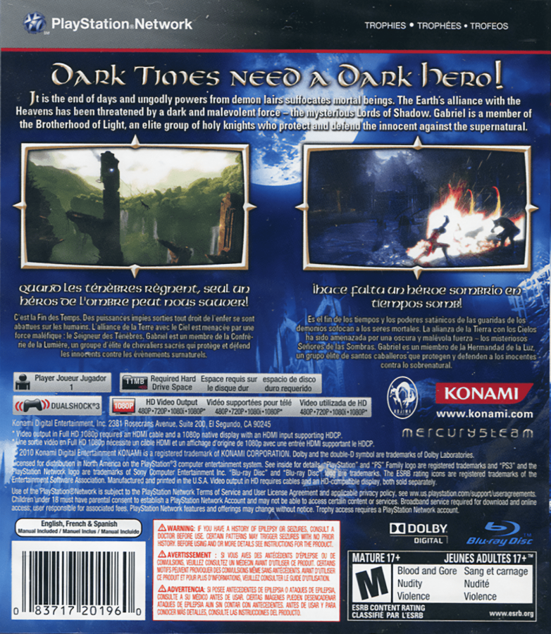 Castlevania: Lords of Shadow back cover art for PlayStation 3 (PS3) video game