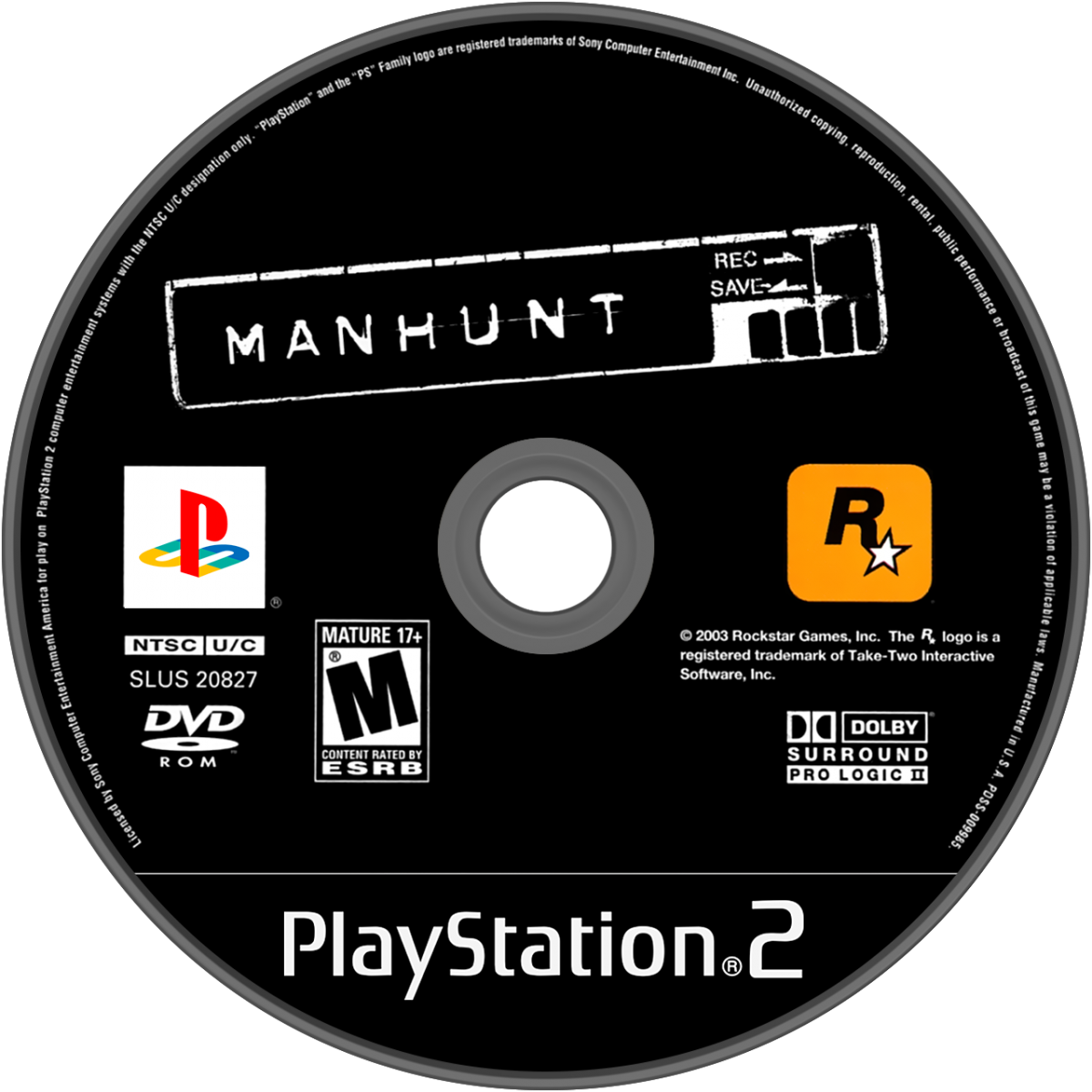 Manhunt disc art for PlayStation 2 (PS2) video game