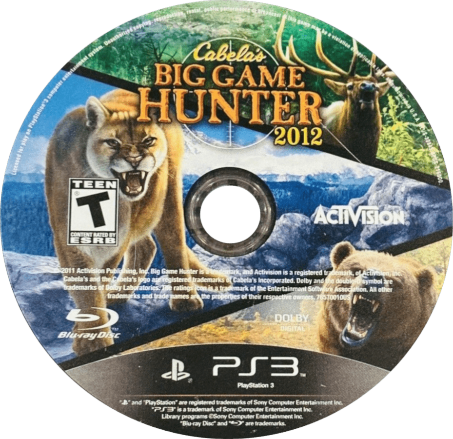 Cabela's Big Game Hunter 2012 disc for PlayStation 3 (PS3) video game