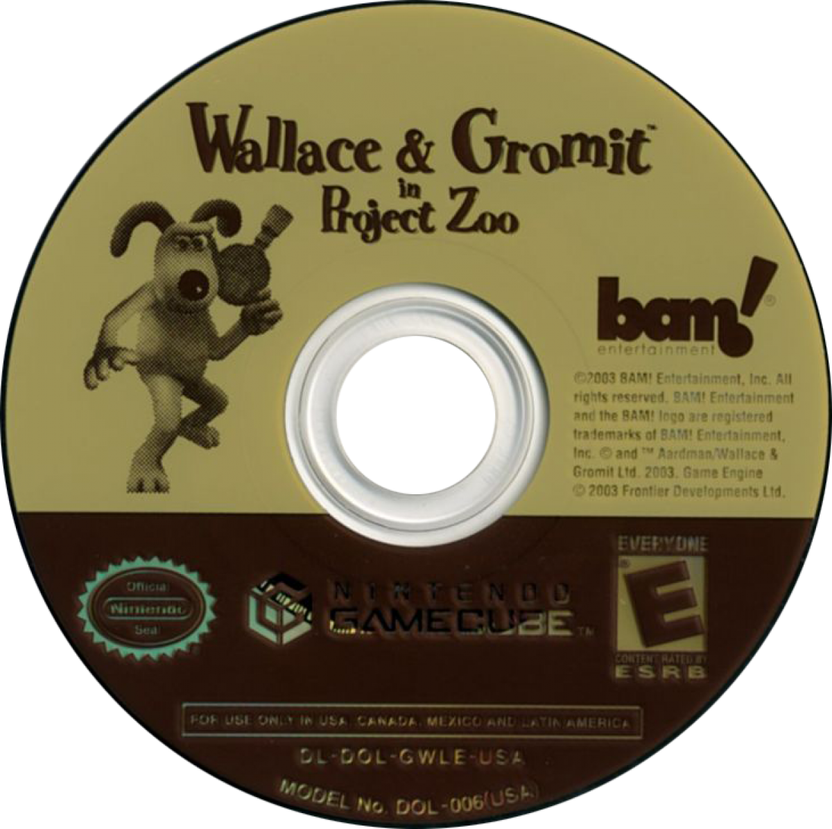 Disc art for Wallace & Gromit in Project Zoo GameCube GC video game, puzzle adventure, family-friendly, cartoon-based gameplay, multiplayer, Nintendo GameCube title