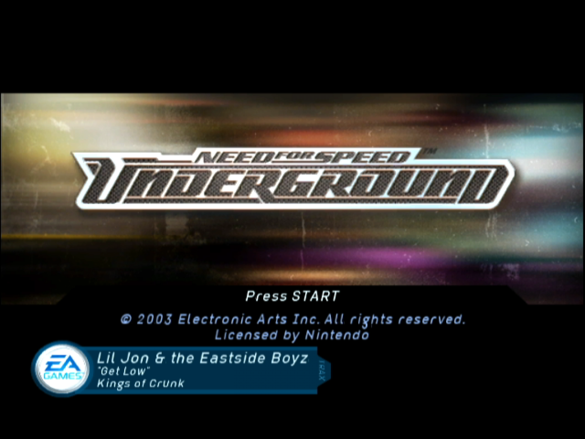 Need for Speed: Underground start screen for Nintendo GameCube (GC) street racing video game