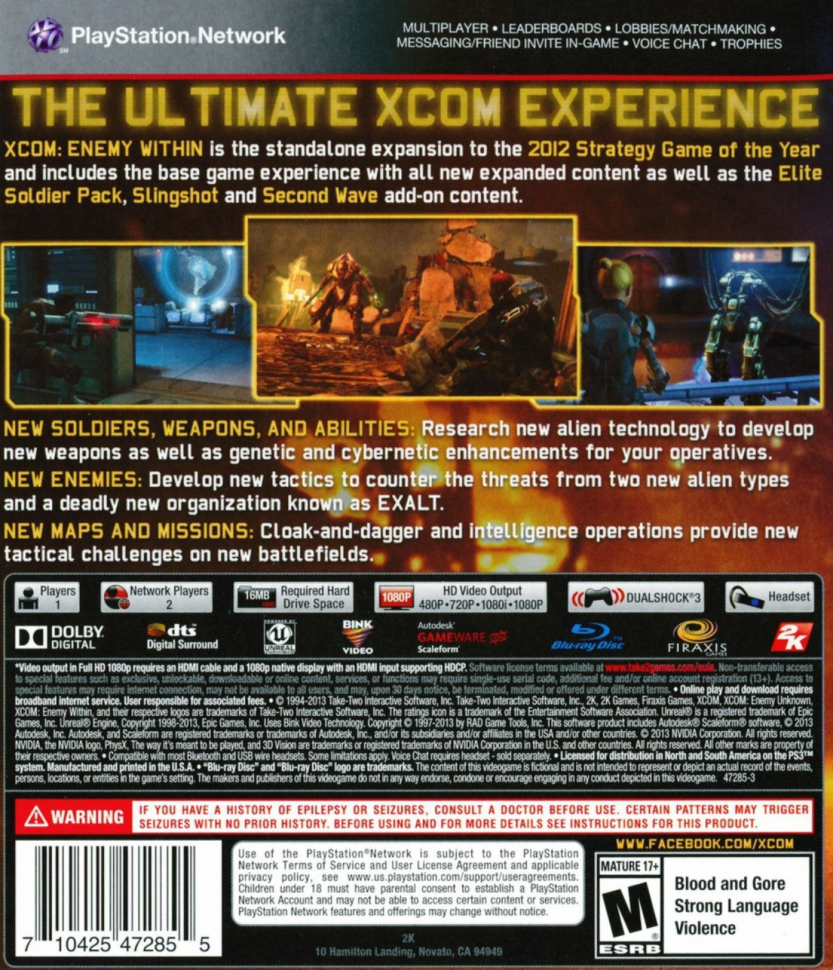 XCOM Enemy Within Commander Edition retro PlayStation 3 video game XCOM tactical strategy sci fi turn based combat alien invasion squad management console title PlayStation 3 release back of case