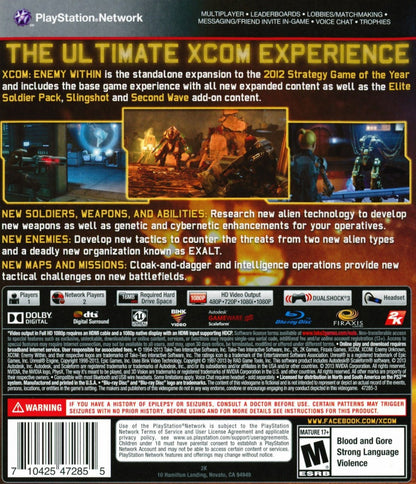 XCOM Enemy Within Commander Edition retro PlayStation 3 video game XCOM tactical strategy sci fi turn based combat alien invasion squad management console title PlayStation 3 release back of case