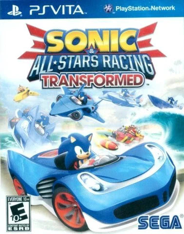Sonic & All-Stars Racing Transformed PlayStation Vita video game, arcade racing action, transforming vehicles, multiplayer gameplay, handheld console title front cover