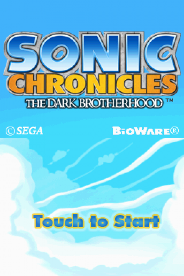 Sonic Chronicles The Dark Brotherhood Nintendo DS RPG Sonic the Hedgehog BioWare developed role playing game turn based combat dual screen handheld retro video game authentic DS cartridge classic Sonic series collectible gaming title title screen