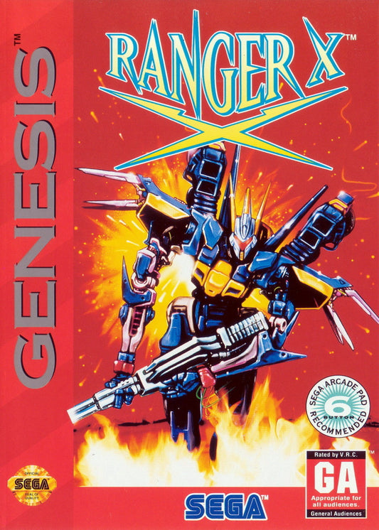 Ranger X Sega Genesis GEN for retro video game enthusiasts featuring side scrolling run and gun gameplay futuristic mech combat fast paced action challenging stages powerful weapon upgrades sci fi adventure and collectible gaming appeal cover art 