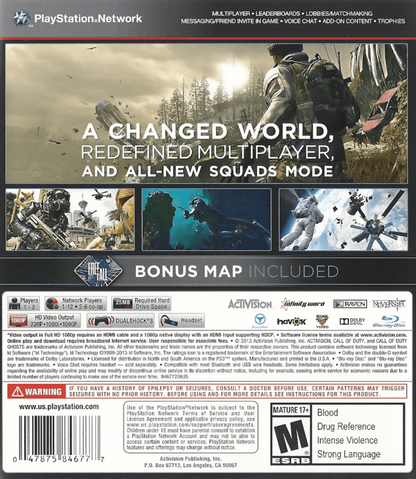 Call of Duty: Ghosts back cover art for PlayStation 3 (PS3) video game