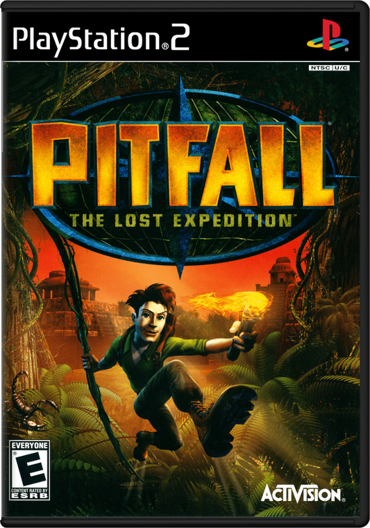 Pitfall The Lost Expedition PS2 PlayStation 2 action adventure platformer jungle exploration treasure hunting survival gameplay retro video game cover art