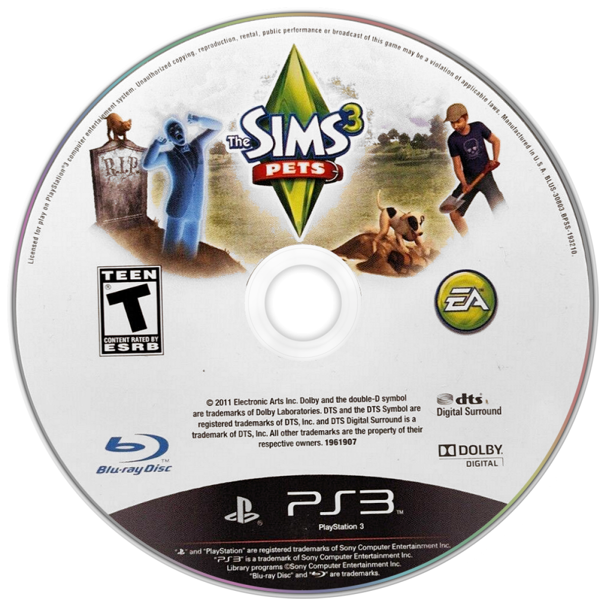 The Sims 3: Pets disc art for PlayStation 3 PS3 video game