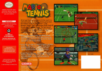 Mario Tennis back cover art for Nintendo 64 (N64) video game