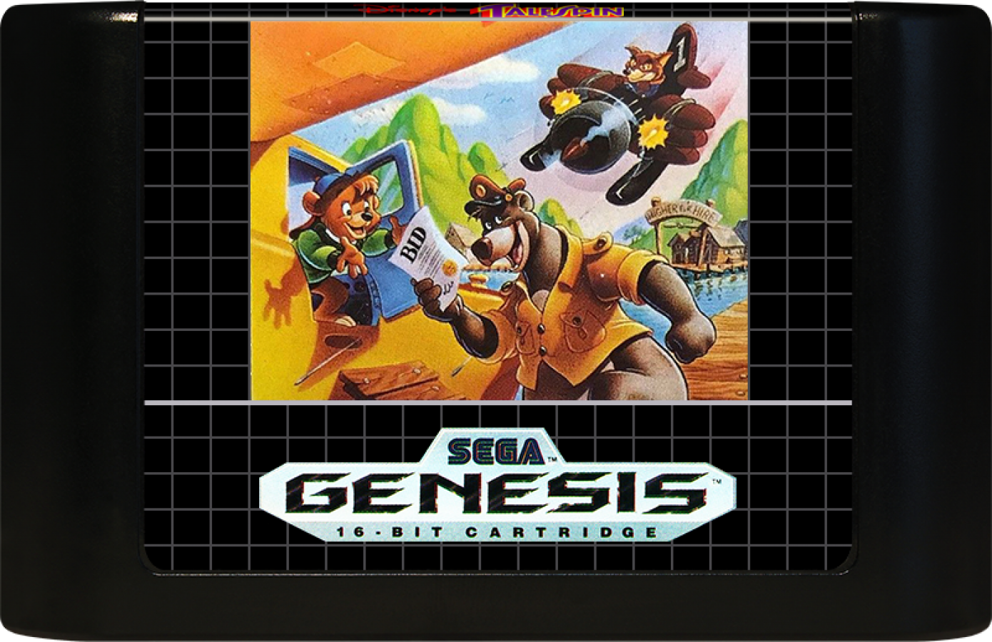 Disney's TaleSpin Sega Genesis GEN action platformer video game featuring Baloo the Bear aerial adventures airplane missions enemy encounters collectible items challenging stages Disney characters and classic Sega Genesis GEN gameplay collectible retro gaming appeal cartidge 