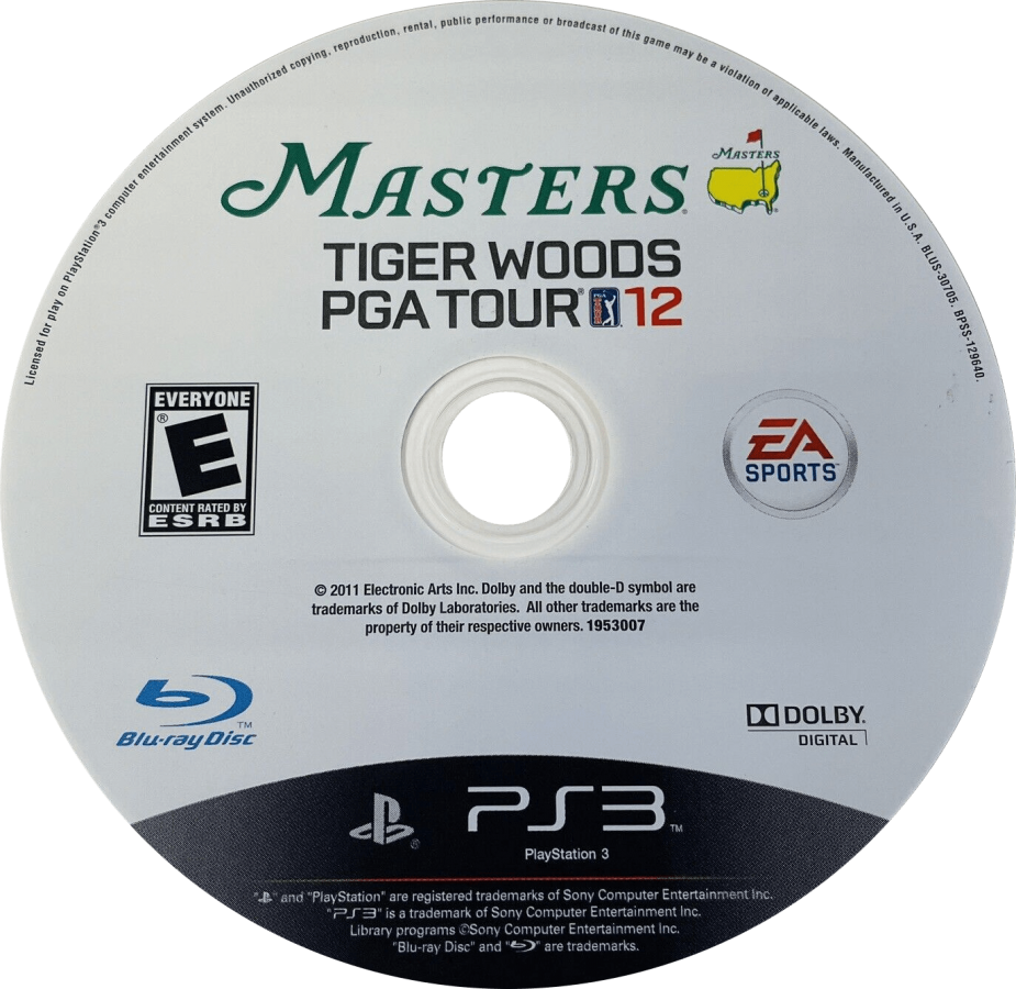 Tiger Woods PGA Tour 12: The Masters disc for PlayStation 3 (PS3) video game