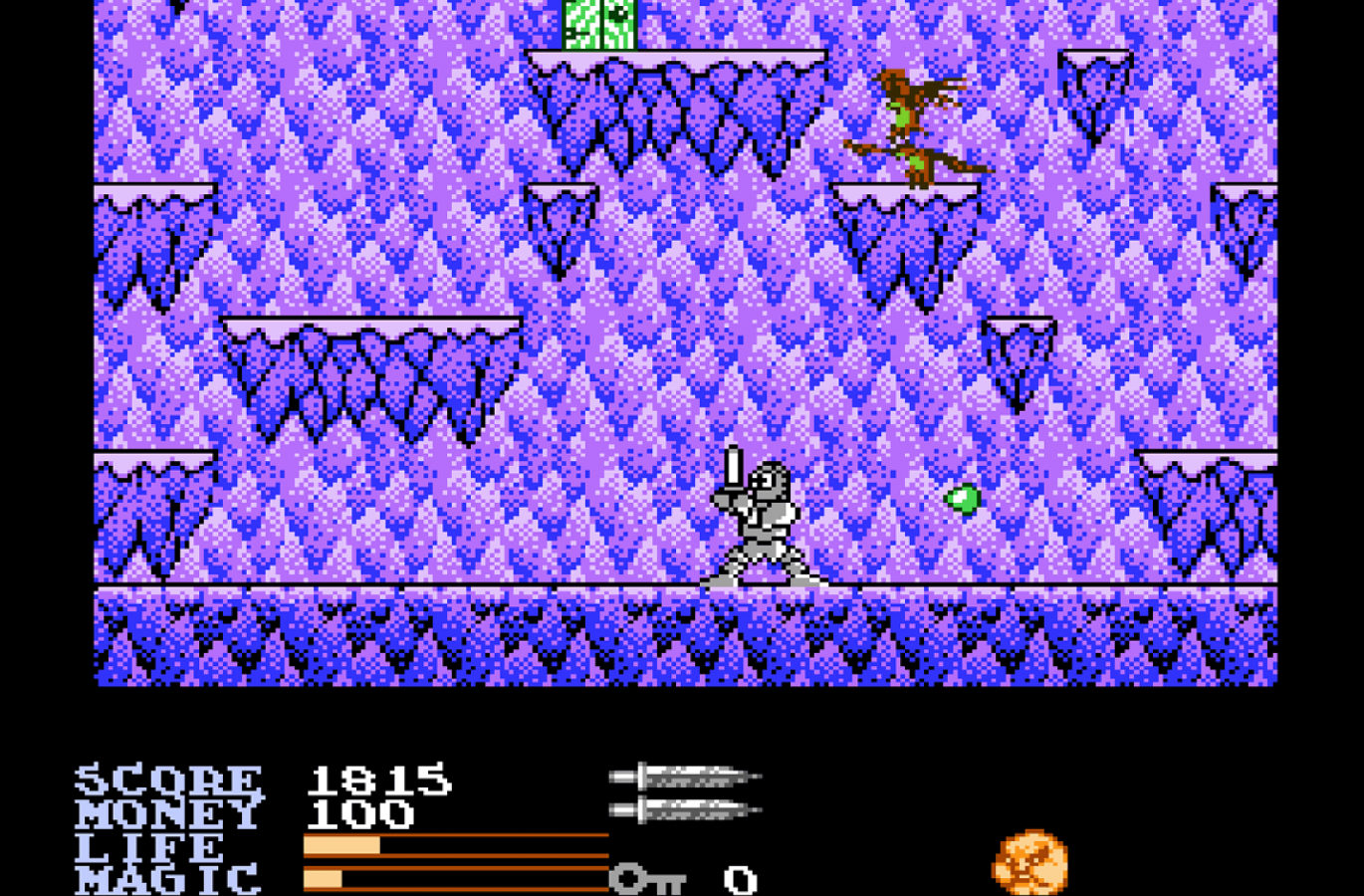 Ironsword Wizards and Warriors II NES Nintendo Entertainment System action platformer fantasy adventure side scrolling gameplay sword combat enemies bosses Rare retro 8 bit gaming cartridge video game title gameplay