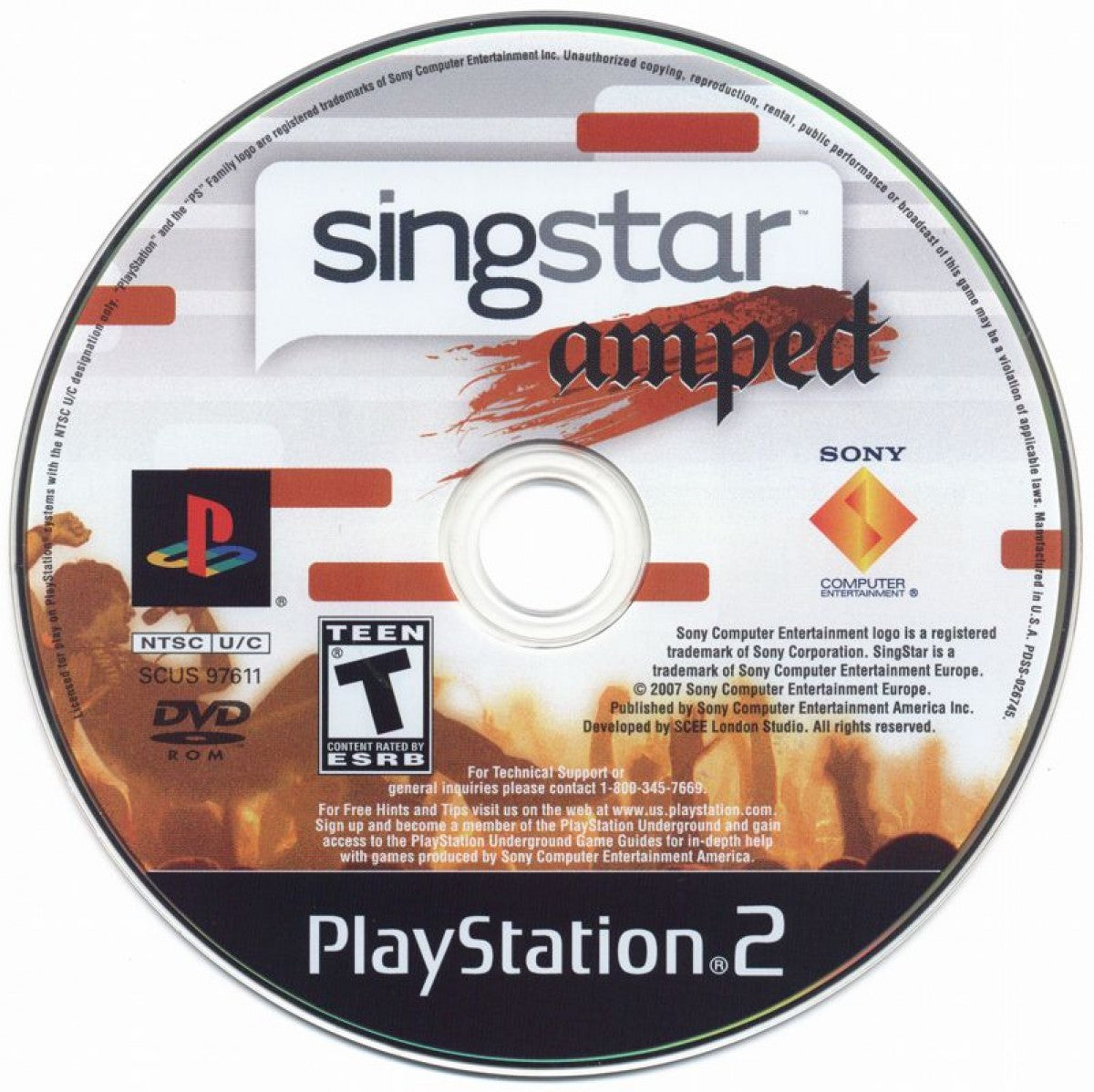 Singstar Amped – PlayStation 2 (PS2) video game disc, music rhythm game.