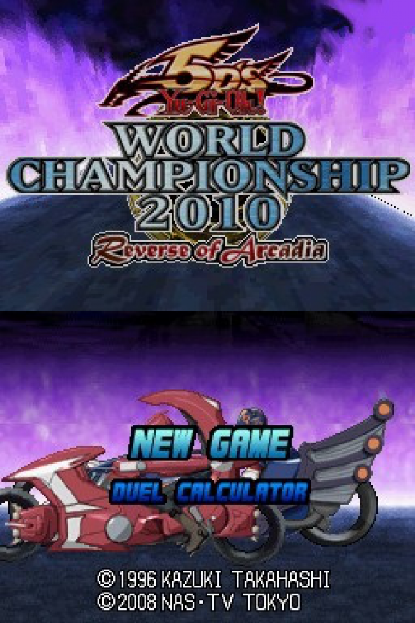 Yu-Gi-Oh! 5D's World Championship 2010: Reverse of Arcadia start screen for Nintendo DS (DS) card battle video game
