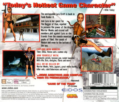 Tomb Raider II: Starring Lara Croft Greatest Hits retro action adventure platform game for PlayStation 1 (PS1) back of case