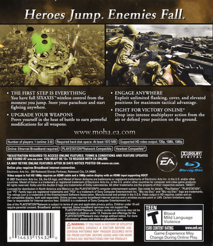 Medal of Honor: Airborne back cover art for PlayStation 3 (PS3) video game