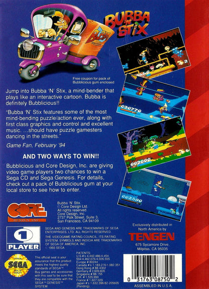 Bubba and Stix Sega Genesis GEN for retro video game enthusiasts featuring side scrolling puzzle platforming gameplay unique stretchy companion mechanics creative level design colorful environments challenging obstacles quirky adventure and collectible gaming appeal gameplay 
