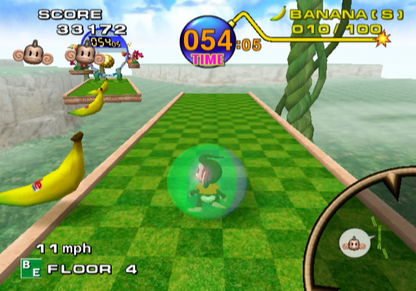 Super Monkey Ball GameCube GC video game, arcade puzzle platformer, ball-rolling adventure, multiplayer, family-friendly, Nintendo GameCube classic gameplay