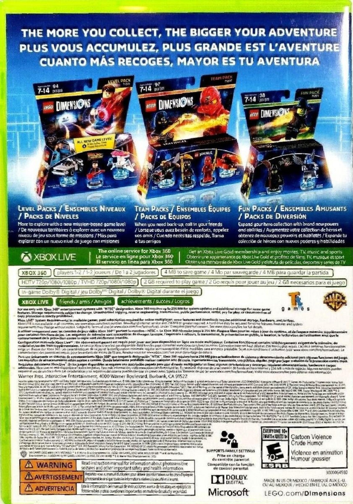 LEGO Dimensions for Xbox 360 with toy-to-life adventure and buildable LEGO figures back cover